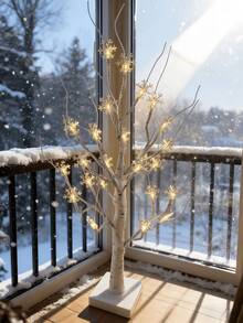 1个24头60厘米高高亮LED白色桦树灯，带USB线和3节AA电池盒，家居装饰雪花圣诞树灯，节日装饰五角星圣诞装饰，房间婚礼装饰星形树LED灯，斋月装饰树灯，房间装饰白色桦树圣诞树灯，仙女灯，露营灯 - 黃色 - 查看 6