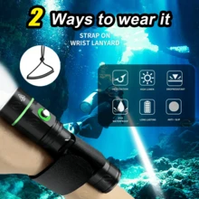 1支超亮潜水手电筒，300000流明，带挂绳和腕带，IPX8级防水专业潜水手电筒，铝合金材质，4种照明模式，安全照明手电筒，水下200米强光潜水手电筒，适用于潜水、鱼叉捕鱼、钓鱼、狩猎、潜艇、深海浮潜、水下运动 - 綠色 - 查看 6