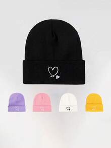 1pc Embroidery Heart Knitted Adjustable Sun Hat For Men, Casual Outdoor Travel Beach Vacation Y2K Style Cap Winter Fall Valentine's Day Valentines - Knitted Hat - View 9