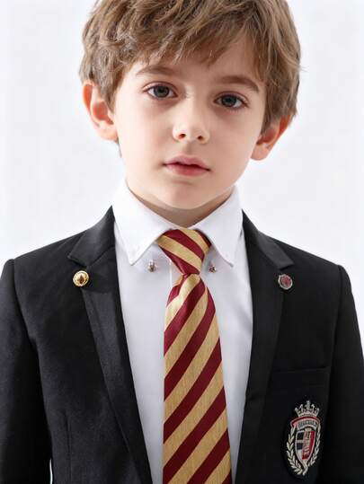 1pc Kids Necktie, Children's Striped Print Accessory Tie, Boys Pre-Tied Necktie, Suitable For Holidays, Daily Life, Events, Parties, Performances