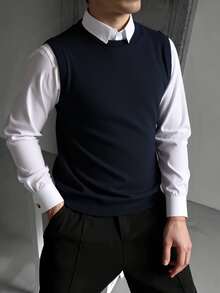 Nuovo Gilet Smanicato Lavorato a Maglia con Collo Equipaggio, Autunno/Inverno