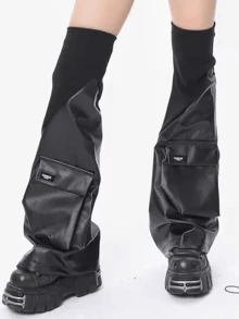 1 双女式破洞牛仔暖腿套，复古 Y2K 街头风破洞性感紧身裤脚，系带设计 - 黑色 - 查看 8