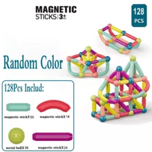 磁力球棒玩具套装，磁性积木儿童玩具蒙特梭利磁铁玩具，适合幼儿的建筑玩具，学龄前学习 STEM 感官玩具，适合男孩和女孩，创意儿童游戏幼儿玩具，颜色随机，适合节日/生日礼物的磁性玩具