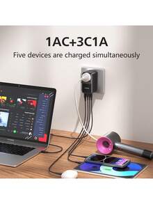 PHILIPS SPB1012 GaN Adapter Socket: Multi-Port High-Efficiency Charging, 140W High Power, Compatible With Laptops And Mobile Phones, Universal Socket. - EU C Type Plug(220-240V) - View 6