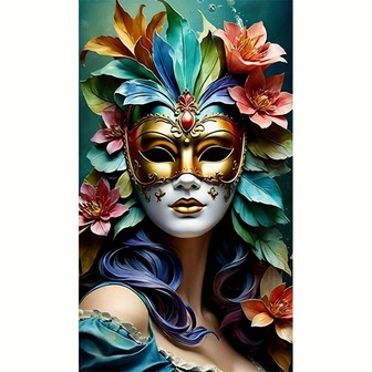 1 pieza Kit de pintura de diamantes 5D, pintura de diamantes incrustados de cristal redondo DIY, figuras, plumas, anime, máscaras, artesanía de mosaico, arte de bordado exquisito, decoración de pared para sala de estar, entrada, pasillo. Sin marco