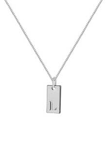 1pc Stainless Steel Letter Pendant Necklace, Minimalist 26 Alphabet Square Charm Necklace, Delicate Clavicle Chain Necklace, Suitable For Girls And Women - Silver - View 27