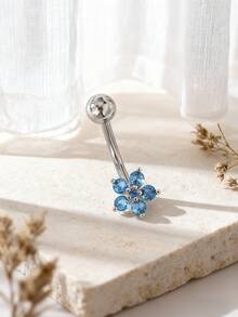 1pc Elegant Floral Cubic Zirconia Belly Button Ring, Women's Body Piercing Jewelry - Flower - View 6