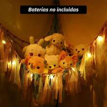 Organizador de red de hamaca para almacenamiento de animales de peluche con luz LED , decoración de pared colgante para habitación de niñas con lentejuelas para dormitorio, habitación infantil y sala de juegos - Multicolor - Ver 6