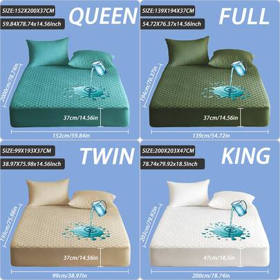 1pc Waterproof Fitted Bedding Sheet, Stitch Fitted Sheet, Skin-Friendly Mattress Cover, 14-18 Inch Deep Pocket Cooling Breathable Square Lattice Fitted Sheet, Soft And Comfortable Bedding For Bedroom For All Seasons, For Queen King Twin All Size, Solid Color Mattress Protective Cover, Dustproof, Comfortable And Machine Washable