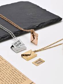 1pc Customizable Necklace,Custom Fashion Necklace,Personalized Envelope Locket Necklace With Customized Name/Message And Family/Pet/Couple Photo, Suitable For Birthday/Valentine/Anniversary - Multicolor - View 5