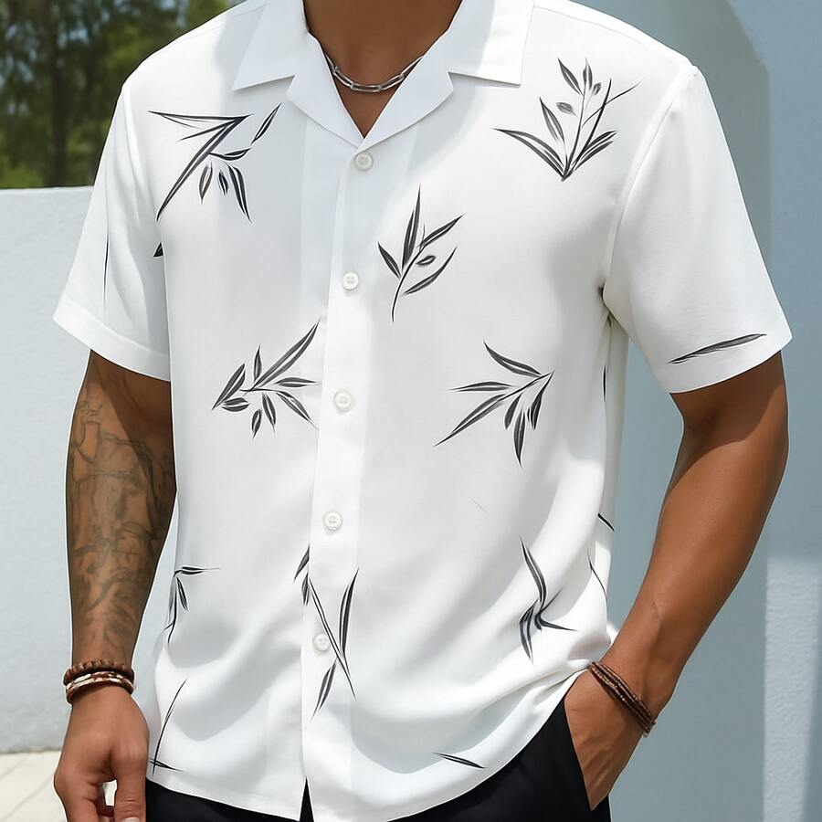 JL Men's Hawaiian Floral Beach Shirt, Short Sleeve, Button-Down, Spring And Summer - 花卉 22 - 查看 1
