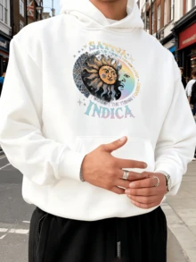 Sudadera con Capucha de Corte Holgado para Hombre, Tejido Anti-Pilling, Uso Duradero Sin Enganches - Blanco - Ver 1