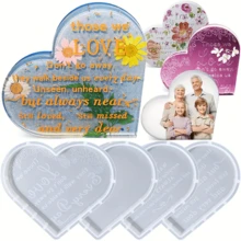 Moldes de resina epoxi, 4 piezas de moldes de silicona para fundir, corazón conmemorativo de condolencia y pesar para manualidades DIY, decoración del hogar, oficina, decoraciones de mesa de simpatía - 4 piezas - Molde de resina con forma de corazón - Ver 2