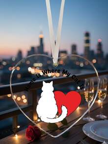 1个8厘米浪漫猫咪亚克力吊坠，UV印刷，独特的猫咪爱好者节日吊坠，后视镜吊坠，家具装饰，节日礼物，各种纪念礼物，情人节礼物，经久耐用的装饰品 - 彩色 - 查看 2