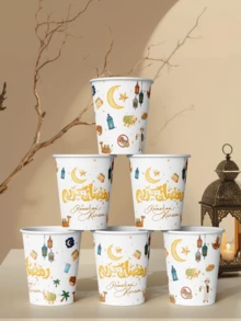 9盎司斋月一次性纸杯，是您庆祝斋月、分发和招待会的完美之选。厚实的杯子，适用于盛装茶、水、果汁、浓缩咖啡、糖果、冷热饮品，也可作为开斋节餐桌装饰。 - 藏蓝色 - 查看 7