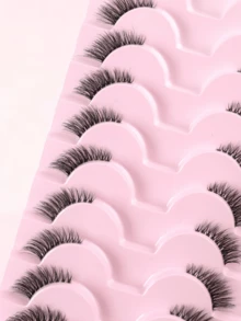 10对自然半眼假睫毛，自然猫眼假睫毛化妆工具，超长蓬松仿貂毛睫毛，透明带自然长猫眼假睫毛，3D蓬松假睫毛，迷你可爱超短半眼假睫毛，适合角色扮演，欧美风格超长假睫毛。 - 黑色 - 查看 3