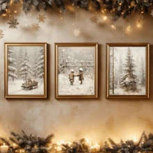 مجموعة 3 قطع من لوحات الجدار الفنية الرجعية، مجموعة لوحات جدارية على قماش للأشجار الصنوبرية والغابة الثلجية - مقاومة للماء، بإطار خشبي لديكور المناظر الطبيعية الشتوية، هدية عيد الميلاد المثالية، ديكور عيد الميلاد | ملصق عيد الميلاد | مؤطر أو غير مؤطر، ديكور الغرفة، ديكور المنزل، ديكور غرفة السكن الجامعي، هدايا لديكور الجدران في الفندق، المنزل، غرفة المعيشة، غرفة النوم، الحمام والمكتب