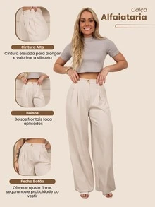 Vicio Fatal Calça Feminina de Alfaiataria com Botão - OffWhite - Visão 3