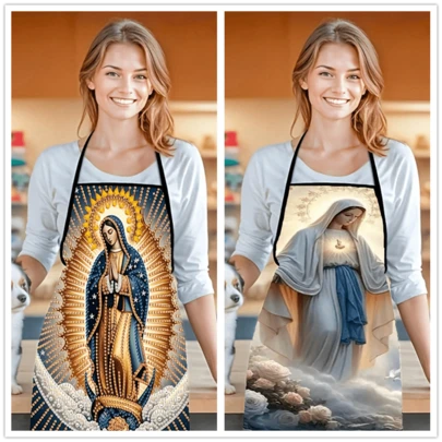 1pc Virgin Mary Themed Apron, Polyester Kitchen Workwear, Colorful Unisex Apron Suitable For Home And Restaurant, Adjustable Neck Strap, Durable And Lightweight, Household Kitchen Clothing | Fashionable Kitchen Wear | Lightweight Apron