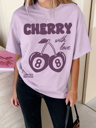 Cherry Slogan Printed Soft & Comfortable Casual T-Shirt For Girls