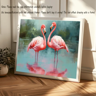 1幅帆布墙画，带框墙画，火烈鸟壁画，复古火烈鸟爱情艺术画，奥杜邦数码印刷，粉红火烈鸟印刷品，佛罗里达野生动物鸟类装饰画，房间装饰画，海报，墙面装饰画，适用于客厅、卧室、办公室等场所 - 节日、壁画、海报、生日礼物、毕业礼物的完美之选 - 带框帆布画（可选画框）