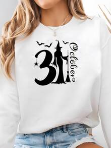 October 31 Shirt, Halloween Shirt, Halloween Witch Shirt, Spooky Witch Shirt, Nightmare Before Christmas, Halloween Gift Sweatshirt - 白色 - 查看 2