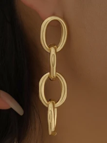 1 Pair Fashionable Gold Chain Clip-On Earrings, Suitable For Daily Wear - Yellow Gold - View 1