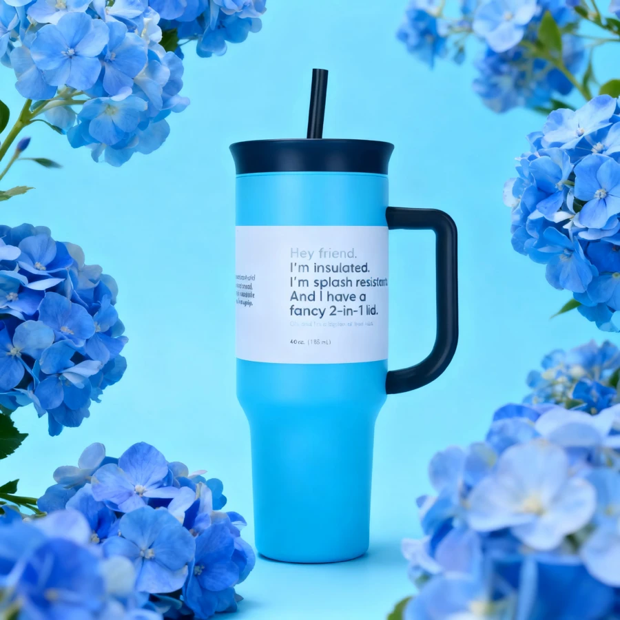 Botella de Agua Reutilizable de Acero Inoxidable Aislada 40 fl oz - Apt para Portavasos, Viaje & Uso Diario, Incluye Asa + Tapa con Popote, Regalo Unisex Ideal - azul real - Ver 1