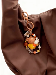 Brown Miffy Beaded Keychain – Licensed Cartoon Character Pendant with Bear & Daisy Charms, Cute Key Ring with High-Quality Beads, Ideal Gift for Cartoon Lovers, Suitable for Women & Girls,Perfect for Keys, Bags & Backpacks - 咖色 - 查看 7