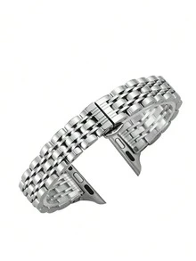 Stainless Steel Slim Waist 7-Pearl Watch Band Compatible With Apple Watch Ultra 49mm & Series 10/9/8/7/6/5/4/3 46mm 42mm 45mm 41mm 44mm 40mm - Silver - View 10