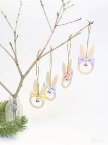 1pc Decorative Accessories/Wooden Hanging Decor/Bow Bell Hanging Decor/Rabbit Hanging Decor - Multicolor - View 10