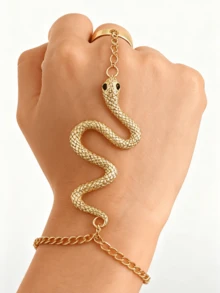 1PC Snake Design Bracelet And Ring Set Gold Plated Adjustable Two Piece Jewelry Combination Mysterious Elegant Style Gift For Women Daily Wear Date Festival Vacation Special Occasions