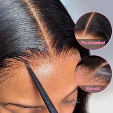 Bone Straight 200% Density Easy To Wear 4x4 5x5 Pre Cut Glueless Lace Closure Wig 13x4 13x6 HD Lace Front Wig Pre Plucked Short Bob Straight Hair Heat Resistant Synthetic Mixed Human Blended Hair Natural Black Pre-Cut Lace Is Available For 4*4 5*5 - Natural & Black - View 4