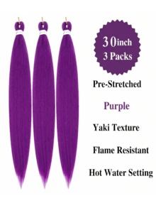Purple Braiding Hair 30 Inch Pre Stretched Hair Long Straight Crochet Braids Yaki Texture Synthetic Fiber 3 Packs - Multicolor - View 2