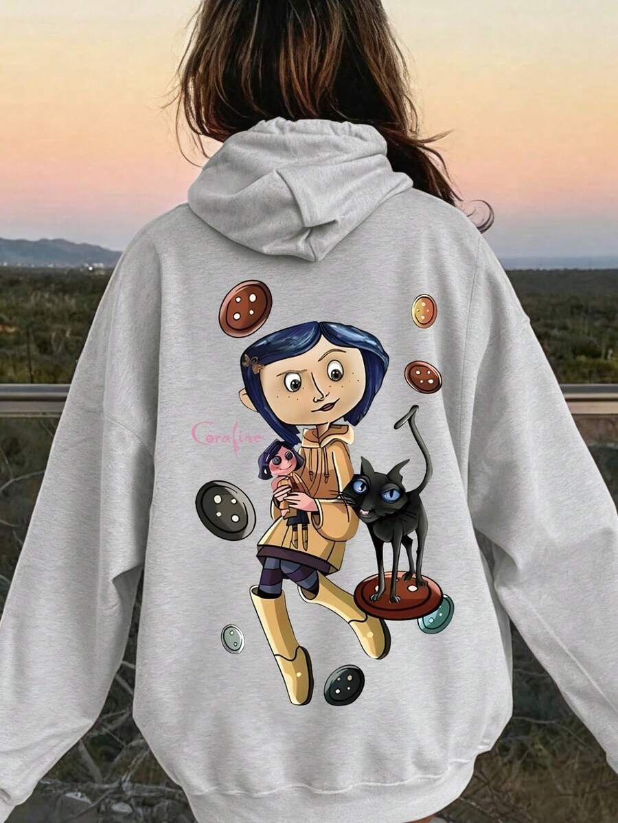 1PC Teen Girl Cartoon - Element Sweatshirt, Comfortable, Spring & Autumn Anime Activity & Personalized Style - Grey - View 1