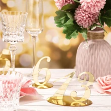 1 Set Acrylic Mirror Finish Table Numbers & Place Cards - Gold With Stand Base, Suitable For Wedding, Party, Ramadan, Valentine's Day, Birthday, Anniversary Events, Restaurant Decor - Multicolor - View 6