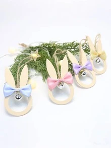 1pc Decorative Accessories/Wooden Hanging Decor/Bow Bell Hanging Decor/Rabbit Hanging Decor - Multicolor - View 2