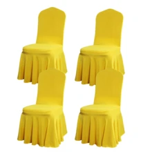 4pcs Solid Color Elastic Party Chair Covers, Universal Stretch Dining Chair Slipcovers With Skirt, Removable Chair Covers For Kitchen, Wedding, Party - Yellow - View 8