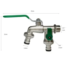 1pc Zinc Alloy Faucet Splitter, 1 Inlet 2 Outlet Garden Hose Faucet, 1/2" Dual Shut-Off Washing Machine Faucet - Multicolor - View 3