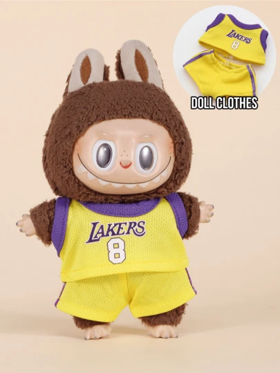怪兽毛绒湖人队8号球衣短裤娃娃套装，可爱运动装，撞色设计，热门球迷/收藏品，热销展示/礼品，正宗运动风格，篮球赛季必备，展现球队精神，时尚娃娃装