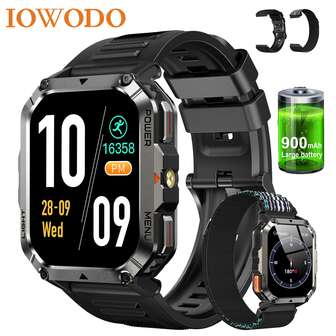 1个黑色硅胶表带智能手表，带LED手电筒，100多种运动模式，健身活动追踪器，计步器，蓝牙运动手表，男女通用，兼容安卓和iOS系统