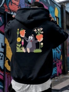 Sudadera con Capucha para Hombre con Diseño Ancho, Súper Cómoda para Visitas al Parque - Negro - Ver 1