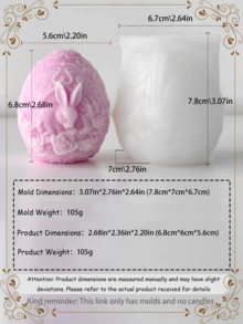 New Cute Rabbit & Egg Silicone Mold | Heat Resistant & High Elasticity One-Piece Molding | Multi-Purpose Candle, Plaster, Handicraft DIY Mold Suitable For Stress Relief Toys, Party Gifts, Photography Decor, Holiday Home Decor | Easy Demold & Clean, Reusable - White - View 9
