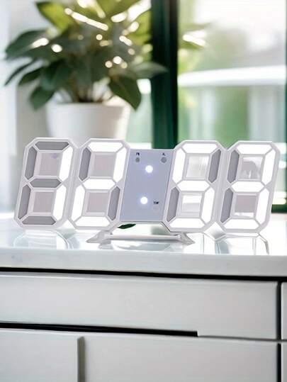 Modern 3D LED Desktop Digital Clock Lamp, Suitable For Kitchens, Bedrooms And Offices. The Simple White LED Wall Lamp Design With Adjustable Brightness, Capable Of Displaying Time, Date And Alarm Function. Suitable As A Holiday Gift.