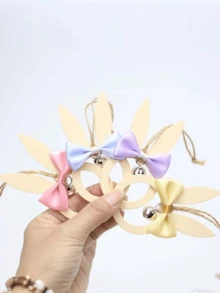 1pc Decorative Accessories/Wooden Hanging Decor/Bow Bell Hanging Decor/Rabbit Hanging Decor - Multicolor - View 5
