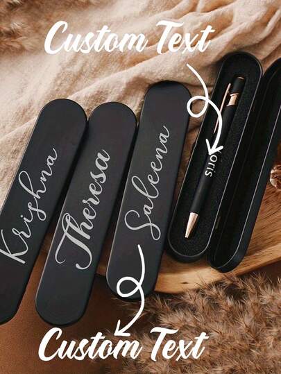1Set Custom Personalized Luxury Soft-Touch Rose Golden/Black Pen Case Set. Custom Metal Ballpoint Pens, Smooth Writing Balls For Mother's Day, Birthday Teacher Gifts & Office School Supplies