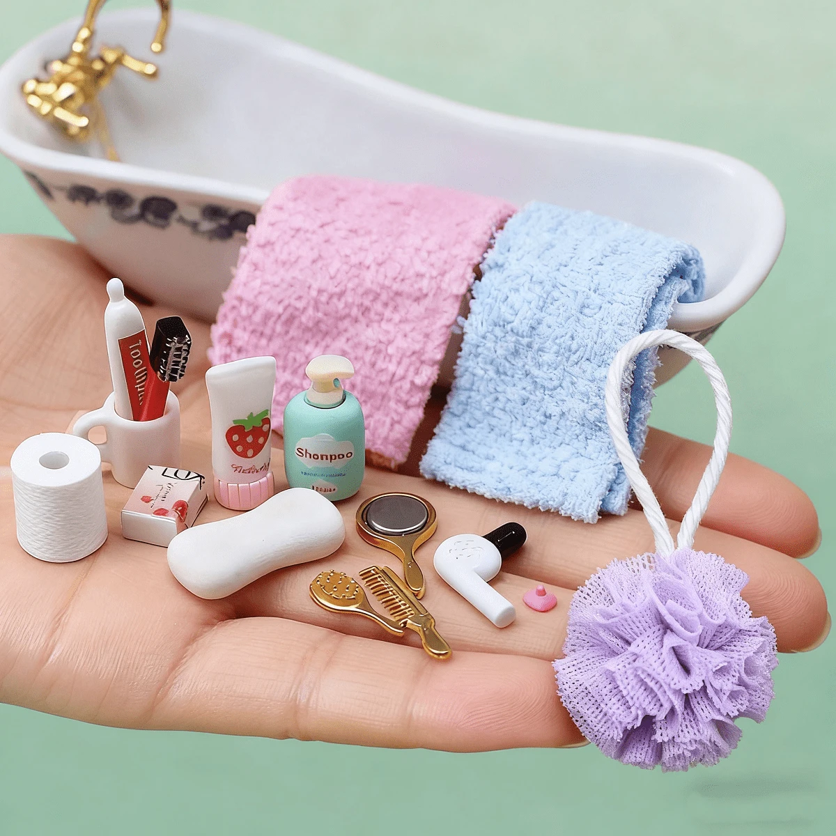 1:12 Dollhouse Bathroom Set, Miniature Home Bathroom Decorations, OB11 Photography Props, Tiny Home Decor, Miniature Metal Model Props - Multicolor - View 1