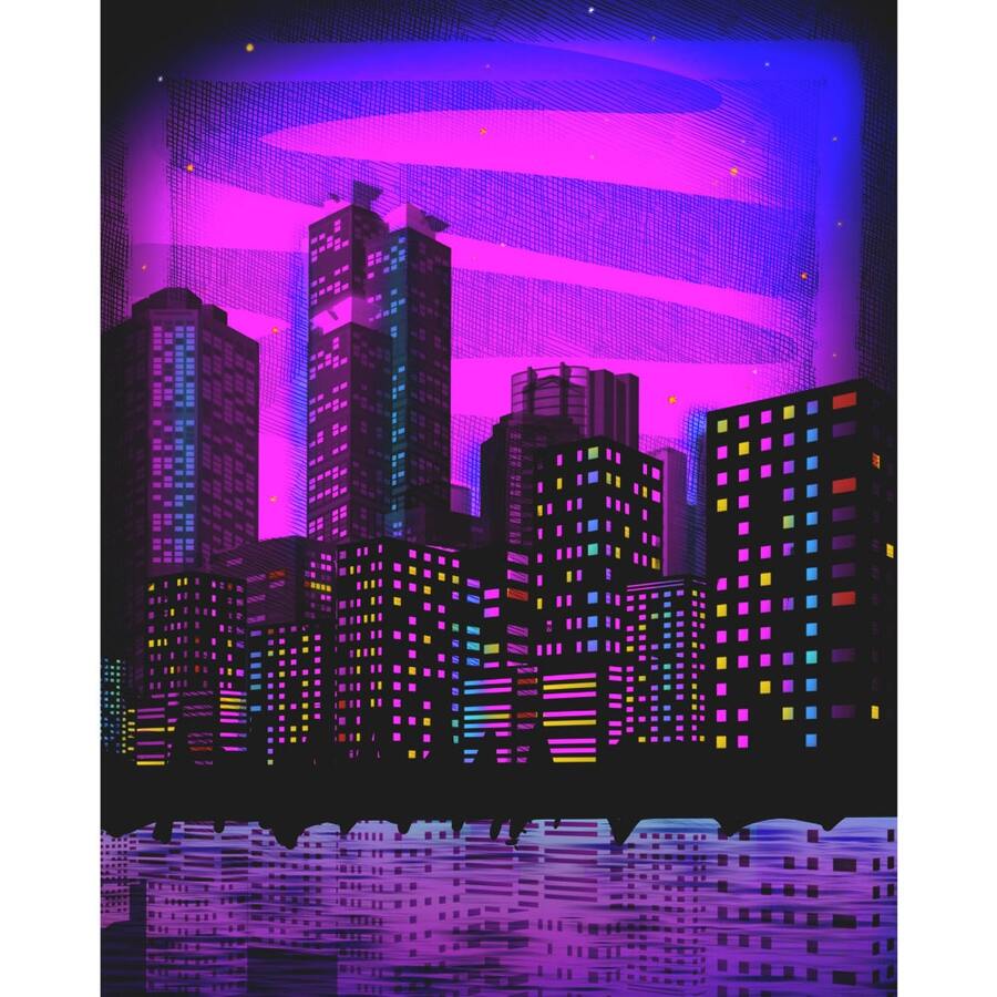 nerd hunters Painting By Numbers With A Frame Painting Neon Panorama 40x50 Cm