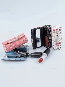 Ladies' Floral Lipstick Case With Mirror Lid, Floral Lipstick Organiser With Mirror, Mirrored Floral Lipstick Case Lipstick Storage Box, Ideal For Travel Or Gifting Cosmetic Storage Set, Makeup Travel Organiser, Handbag Organiser Cosmetic Storage Set, Makeup Travel Bag, Handbag Organiser - Mother's Day Gift, Festive Gift, Travel Accessory, Cosmetic Storage, Bathroom Organiser, Gift For Women,3.3*1.2*1.2in - Multicolor - View 4