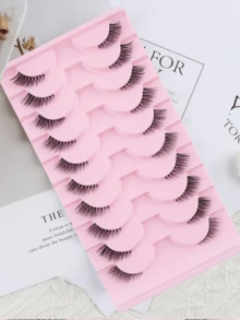 10对自然半眼假睫毛，自然猫眼假睫毛化妆工具，超长蓬松仿貂毛睫毛，透明带自然长猫眼假睫毛，3D蓬松假睫毛，迷你可爱超短半眼假睫毛，适合角色扮演，欧美风格超长假睫毛。 - 黑色 - 查看 6